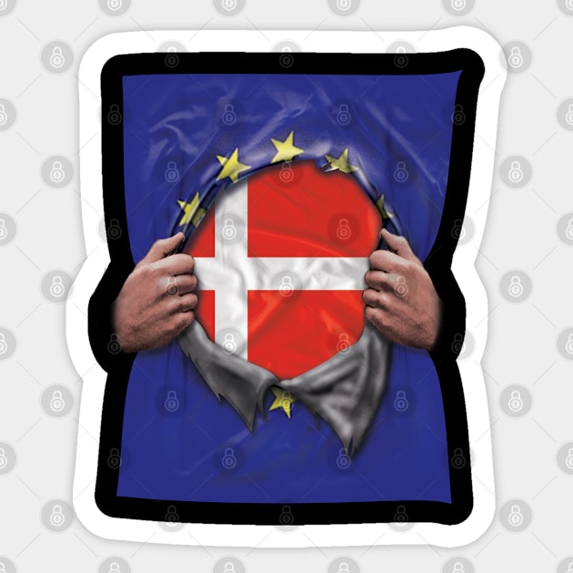 Denmark Flag European Union Flag Ripped Open - Gift for Danish From Denmark Sticker by Country Flags